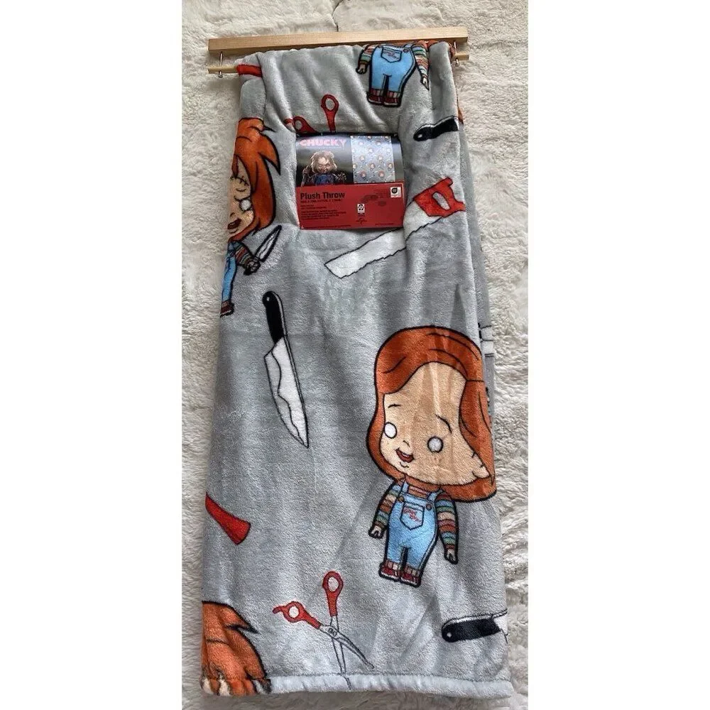 Universal Studios Chucky Halloween Soft Plush Throw Blanket 50 X 70”‎ Grey NEW